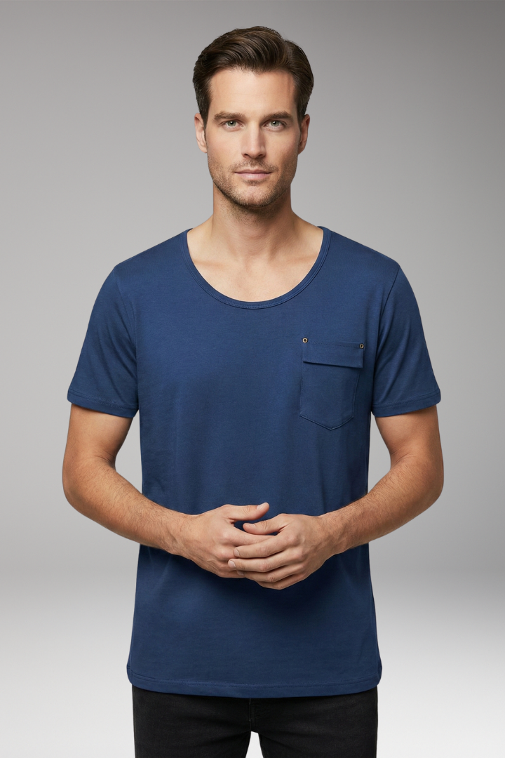 Men’s T-Shirt with Chest Pocket and Round Neck