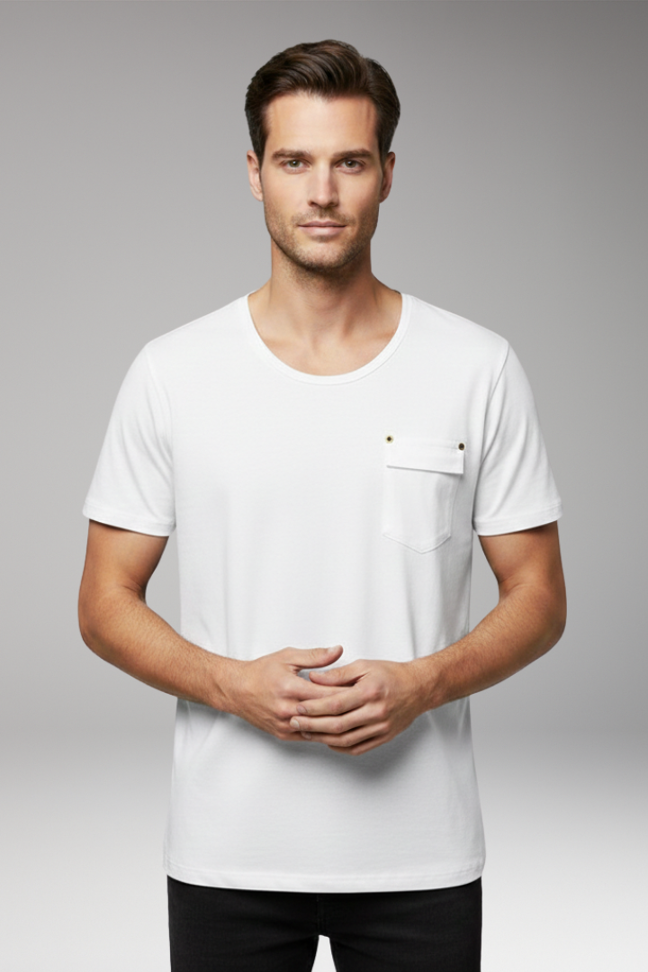 Men’s T-Shirt with Chest Pocket and Round Neck