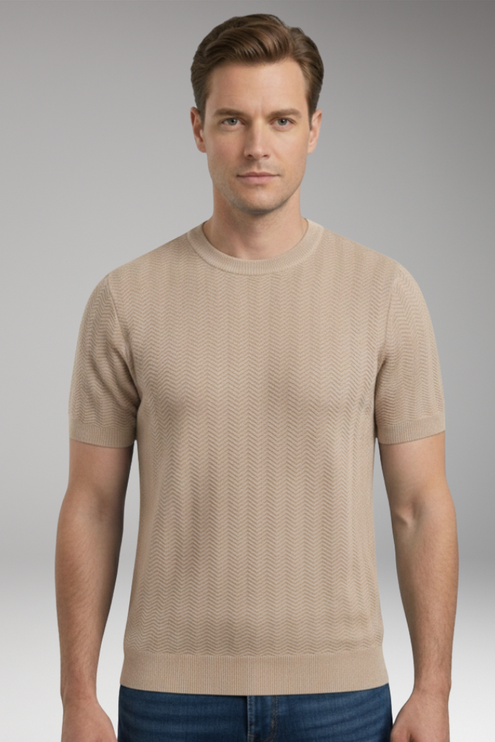 Men’s T-Shirt with Crew Neck and Wave Pattern