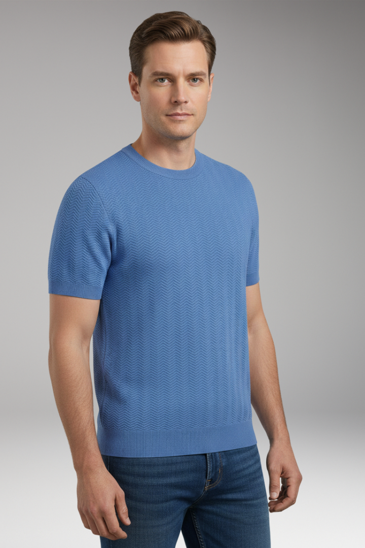 Men’s T-Shirt with Crew Neck and Wave Pattern