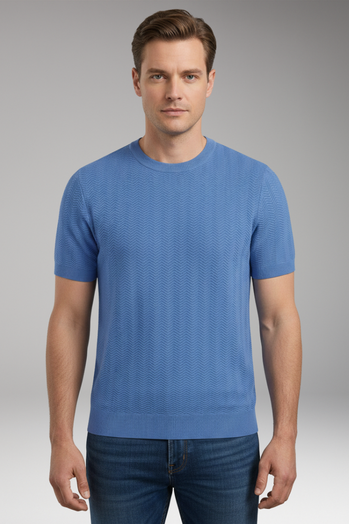 Men’s T-Shirt with Crew Neck and Wave Pattern