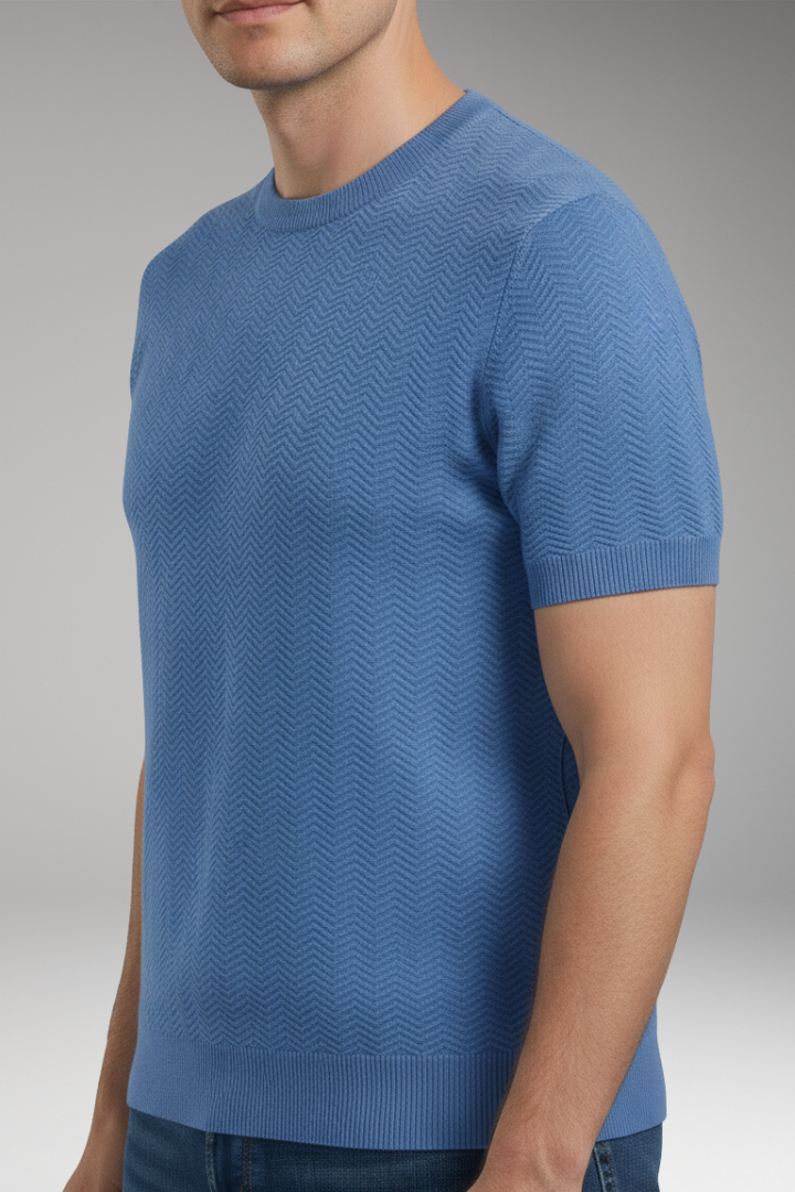 Men’s T-Shirt with Crew Neck and Wave Pattern
