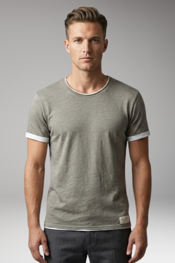 Men's T-Shirt with Round Neck and Contrast Trim