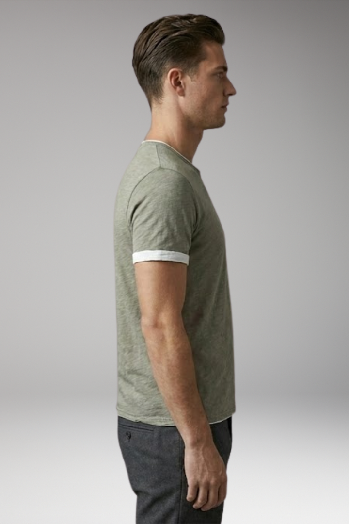 Men's T-Shirt with Round Neck and Contrast Trim