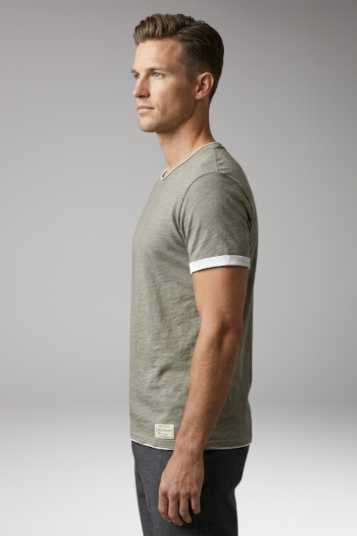 Men's T-Shirt with Round Neck and Contrast Trim