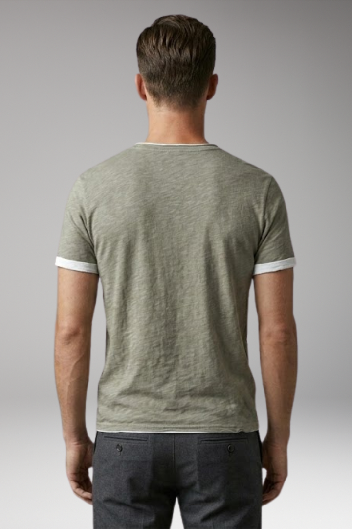 Men's T-Shirt with Round Neck and Contrast Trim