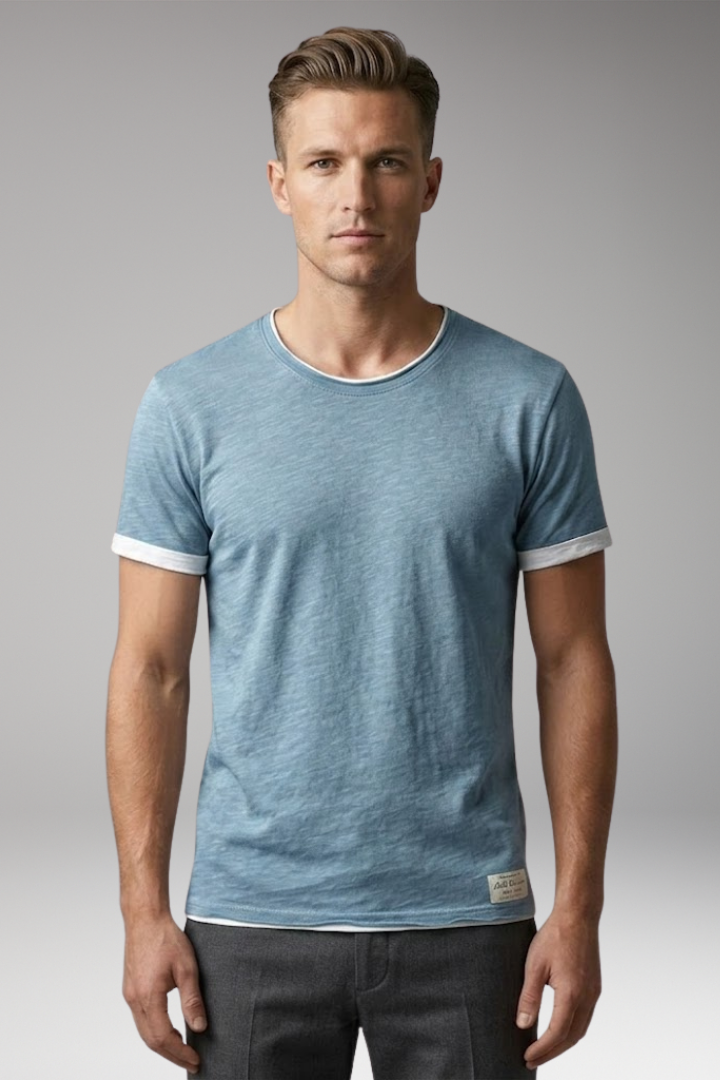 Men's T-Shirt with Round Neck and Contrast Trim