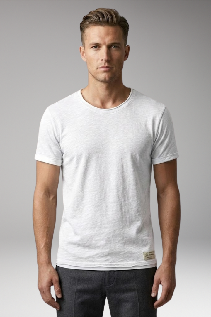 Men's T-Shirt with Round Neck and Contrast Trim