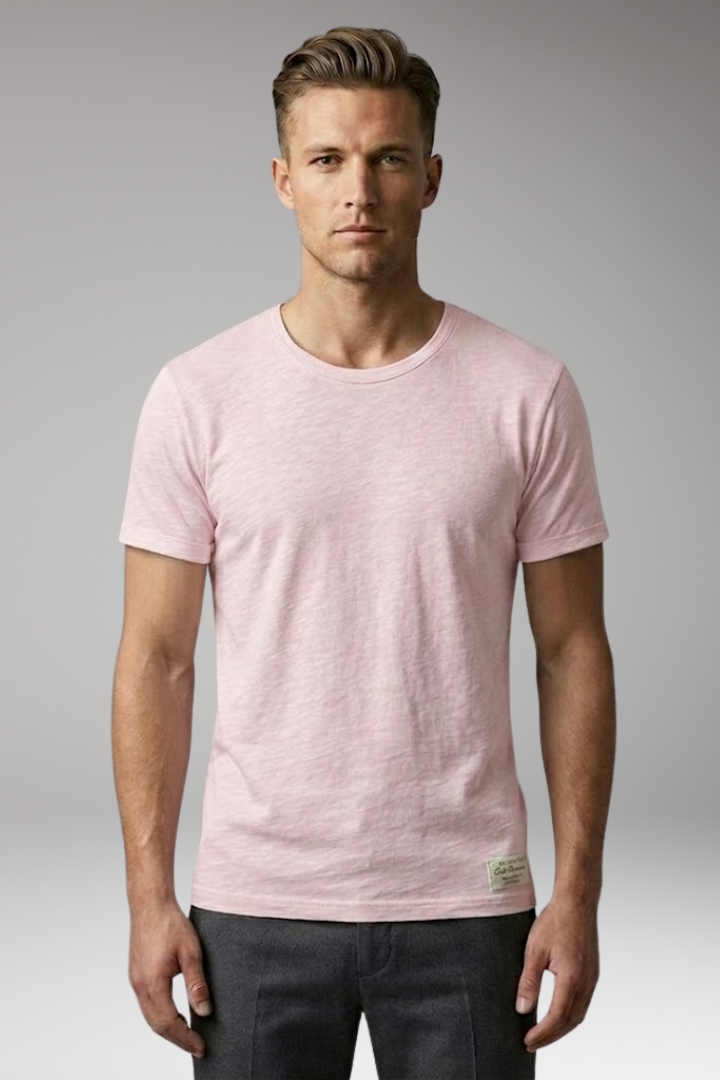 Men's T-Shirt with Round Neck and Contrast Trim