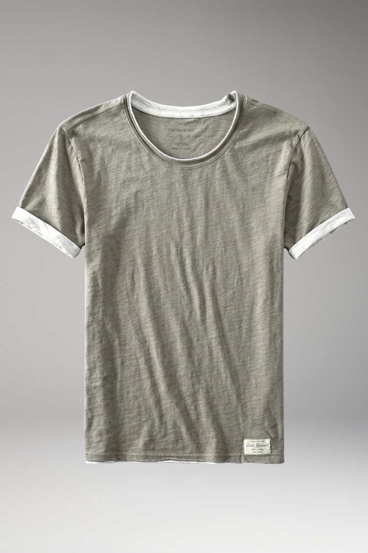 Men's T-Shirt with Round Neck and Contrast Trim