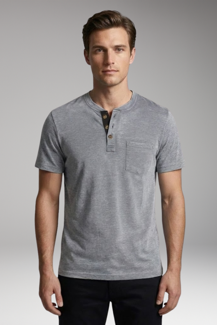 Men’s T-Shirt with Structured Collar and Chest Pocket
