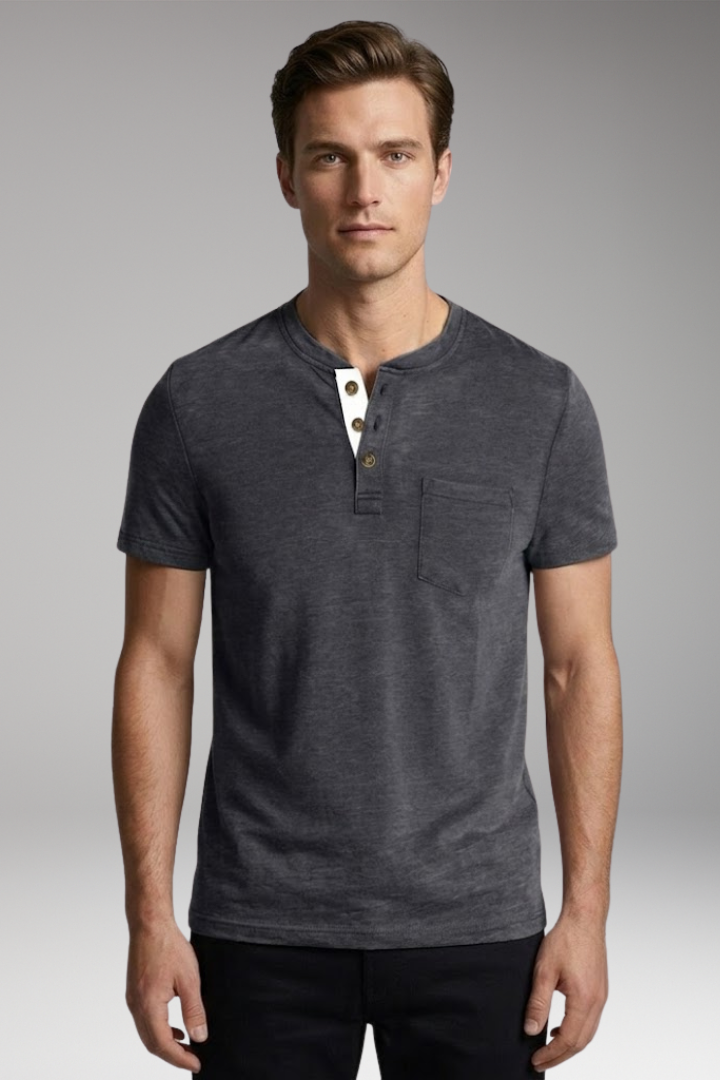 Men’s T-Shirt with Structured Collar and Chest Pocket