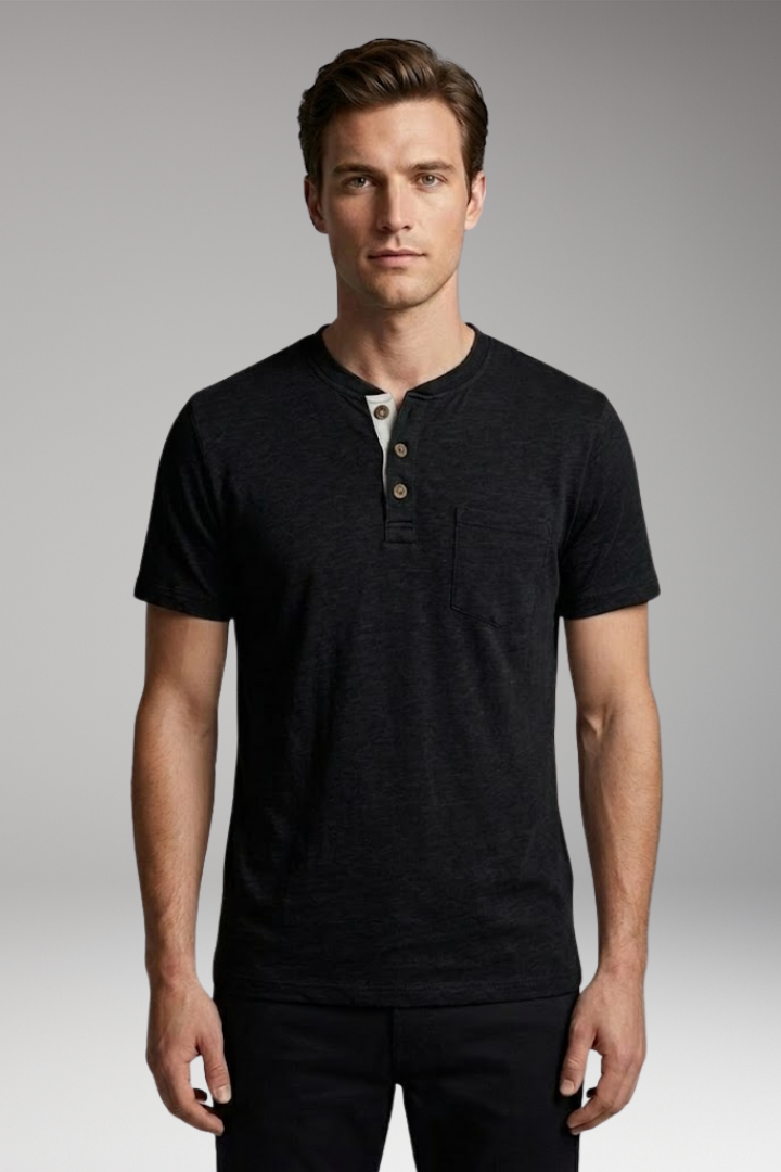 Men’s T-Shirt with Structured Collar and Chest Pocket