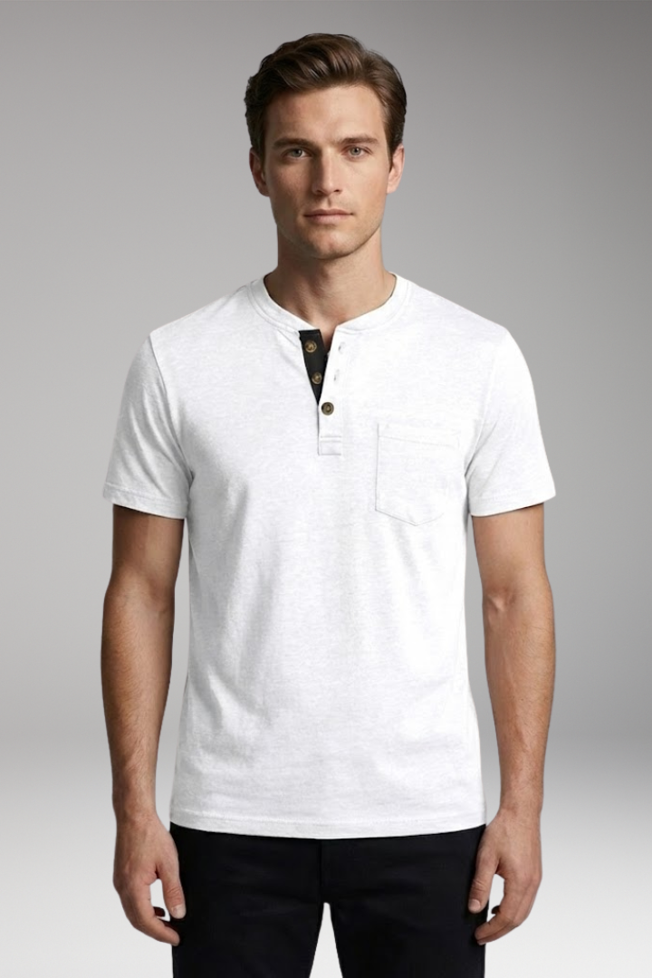 Men’s T-Shirt with Structured Collar and Chest Pocket