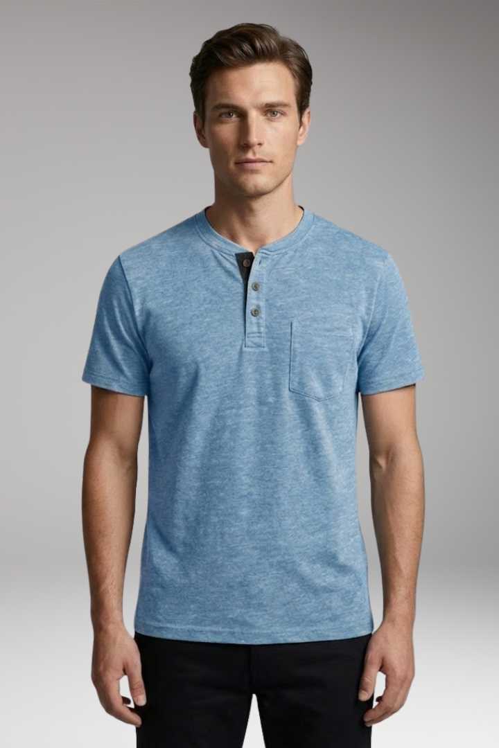 Men’s T-Shirt with Structured Collar and Chest Pocket