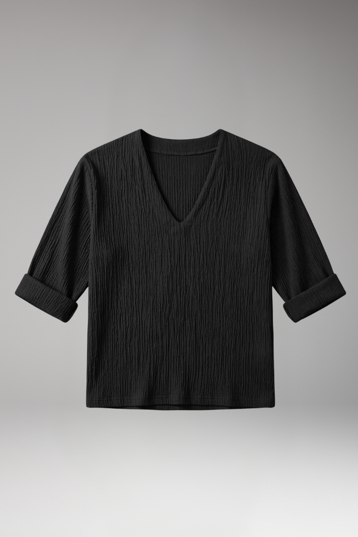 Men’s T-Shirt with V-Neck and Rolled Sleeves