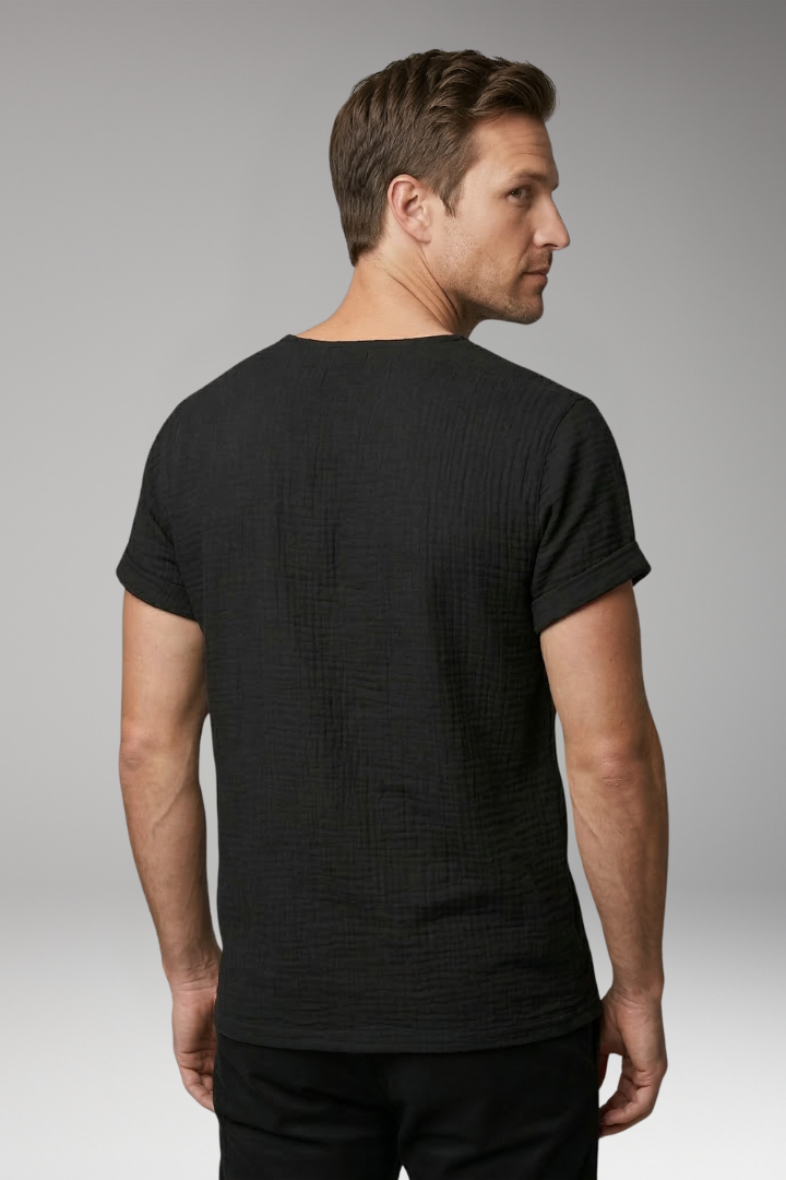 Men’s T-Shirt with V-Neck and Rolled Sleeves
