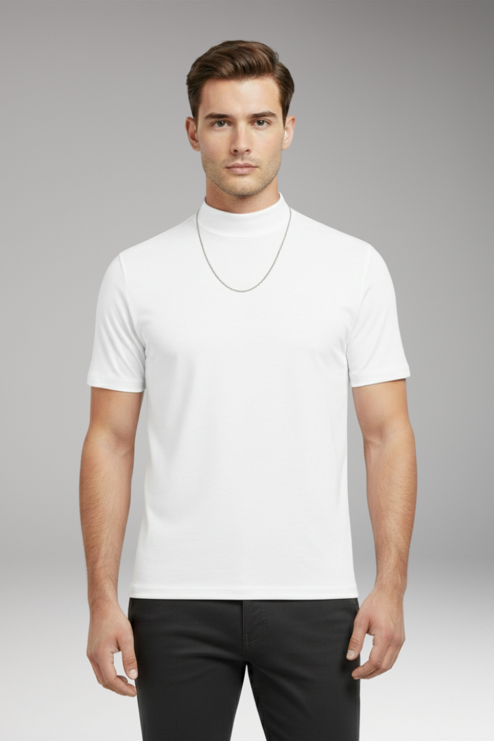 Men’s T-shirt with High Collar and Short Sleeves