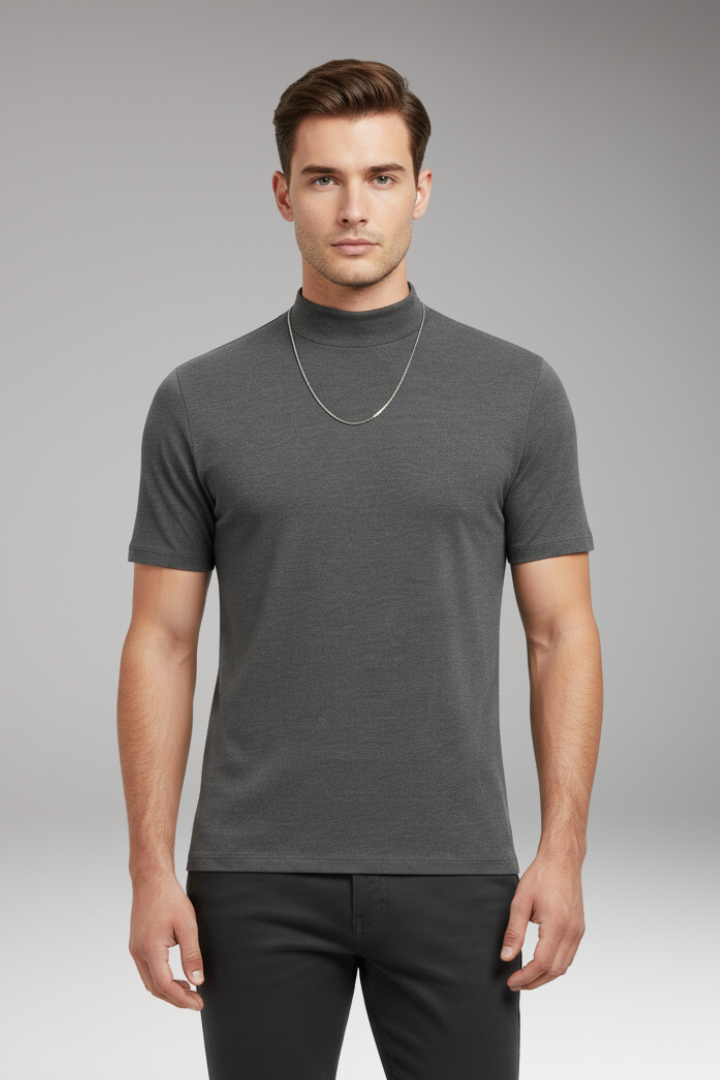 Men’s T-shirt with High Collar and Short Sleeves