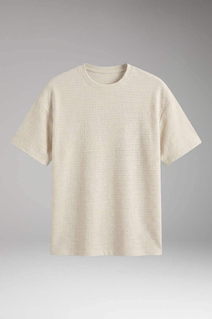 Men's T-shirt with Textured Surface and Relaxed Fit