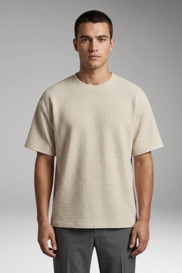 Men's T-shirt with Textured Surface and Relaxed Fit