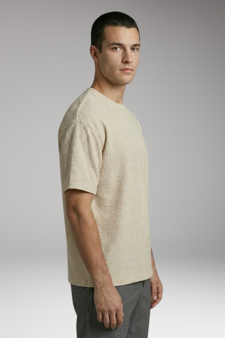 Men's T-shirt with Textured Surface and Relaxed Fit