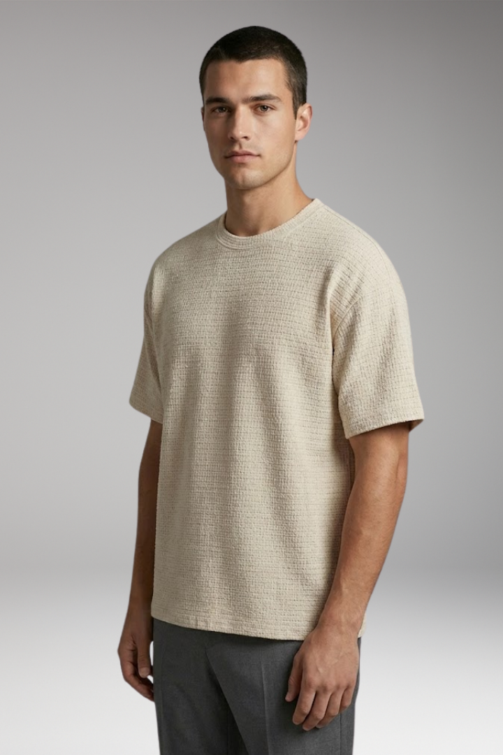 Men's T-shirt with Textured Surface and Relaxed Fit