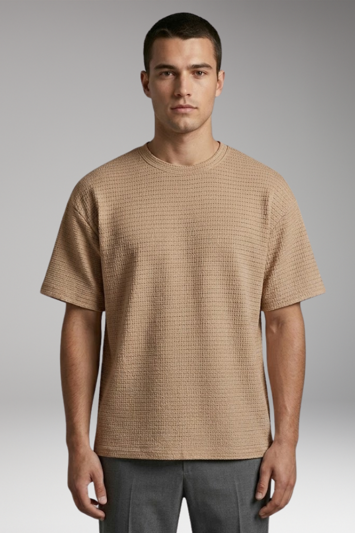 Men's T-shirt with Textured Surface and Relaxed Fit
