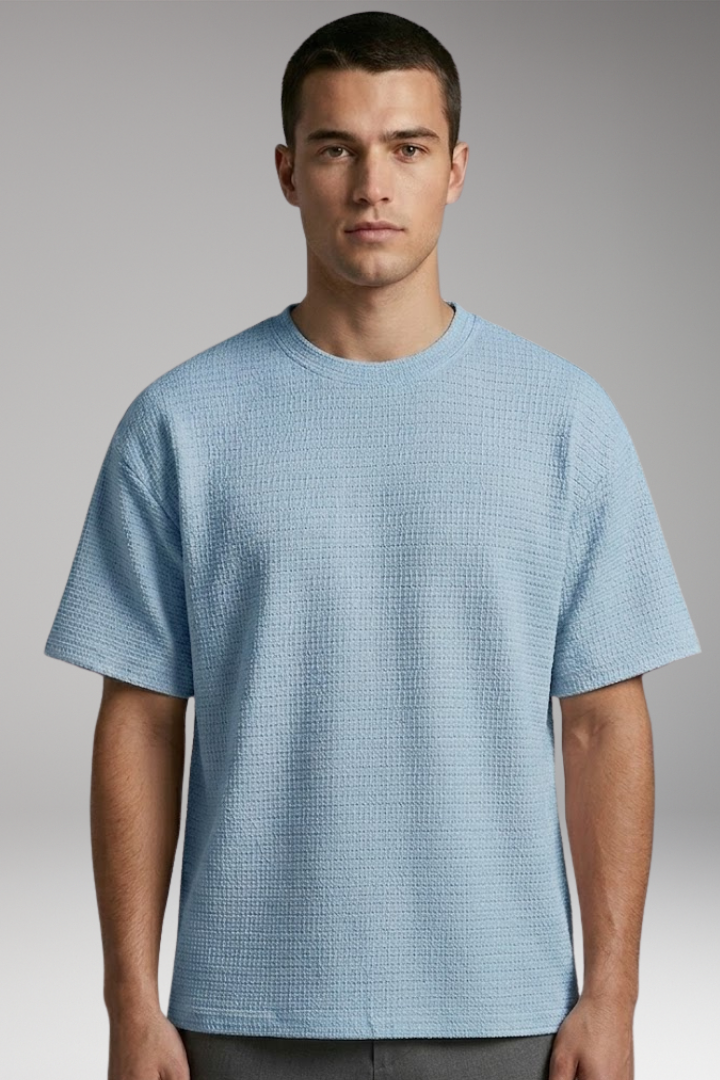 Men's T-shirt with Textured Surface and Relaxed Fit