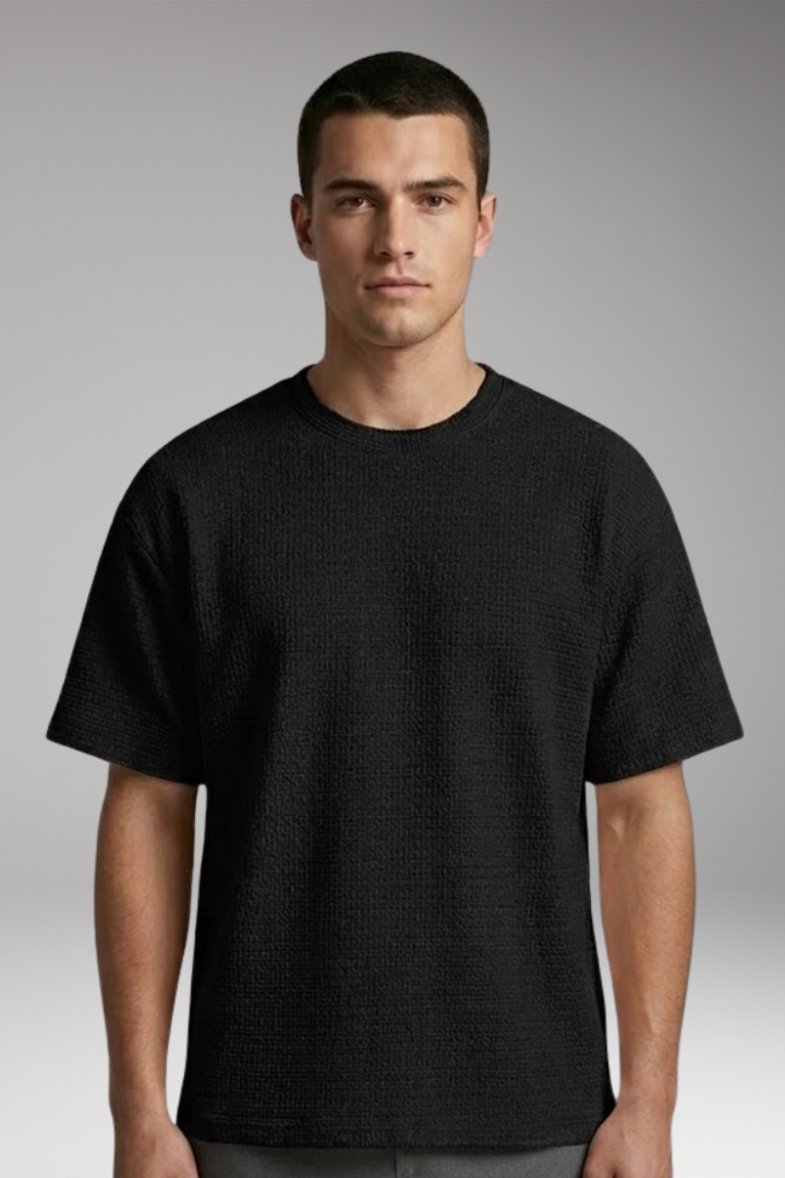Men's T-shirt with Textured Surface and Relaxed Fit