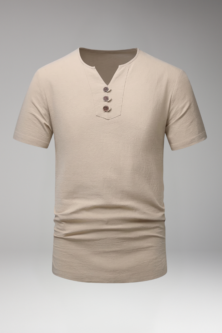 Men's T-Shirt with Henley Neck and Button Placket