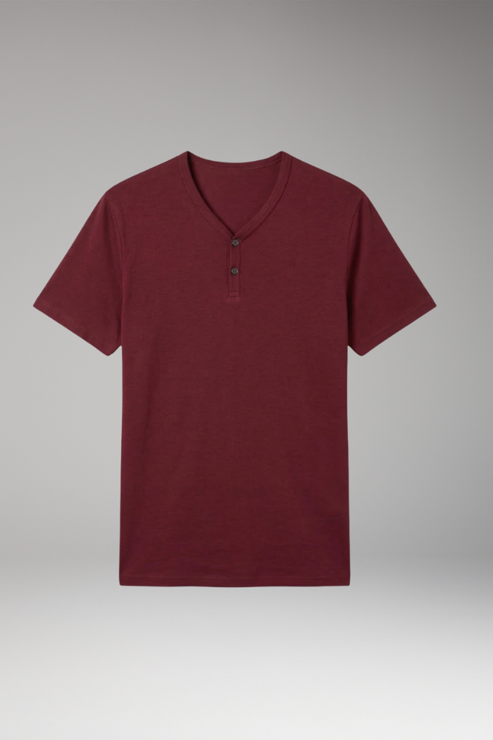 Men's T-Shirt with Henley Neck and Short Sleeves