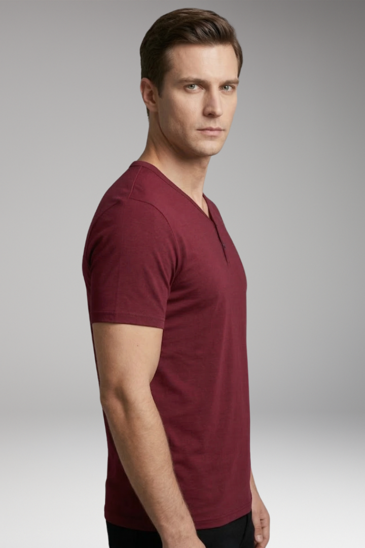 Men's T-Shirt with Henley Neck and Short Sleeves