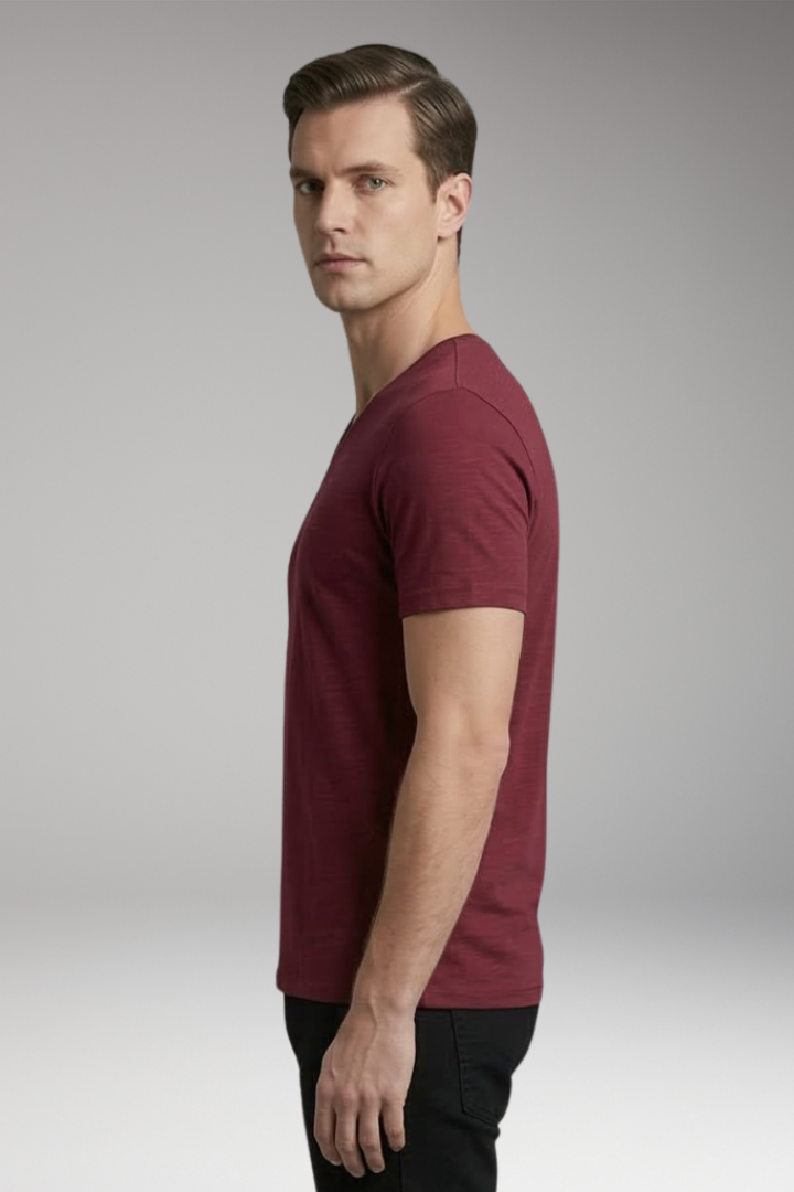 Men's T-Shirt with Henley Neck and Short Sleeves