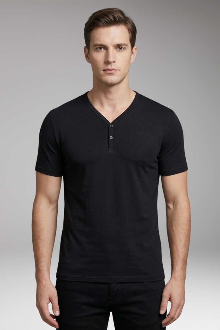 Men's T-Shirt with Henley Neck and Short Sleeves