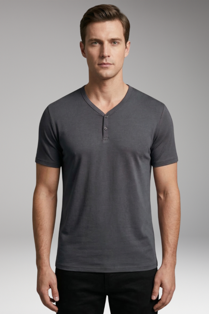 Men's T-Shirt with Henley Neck and Short Sleeves