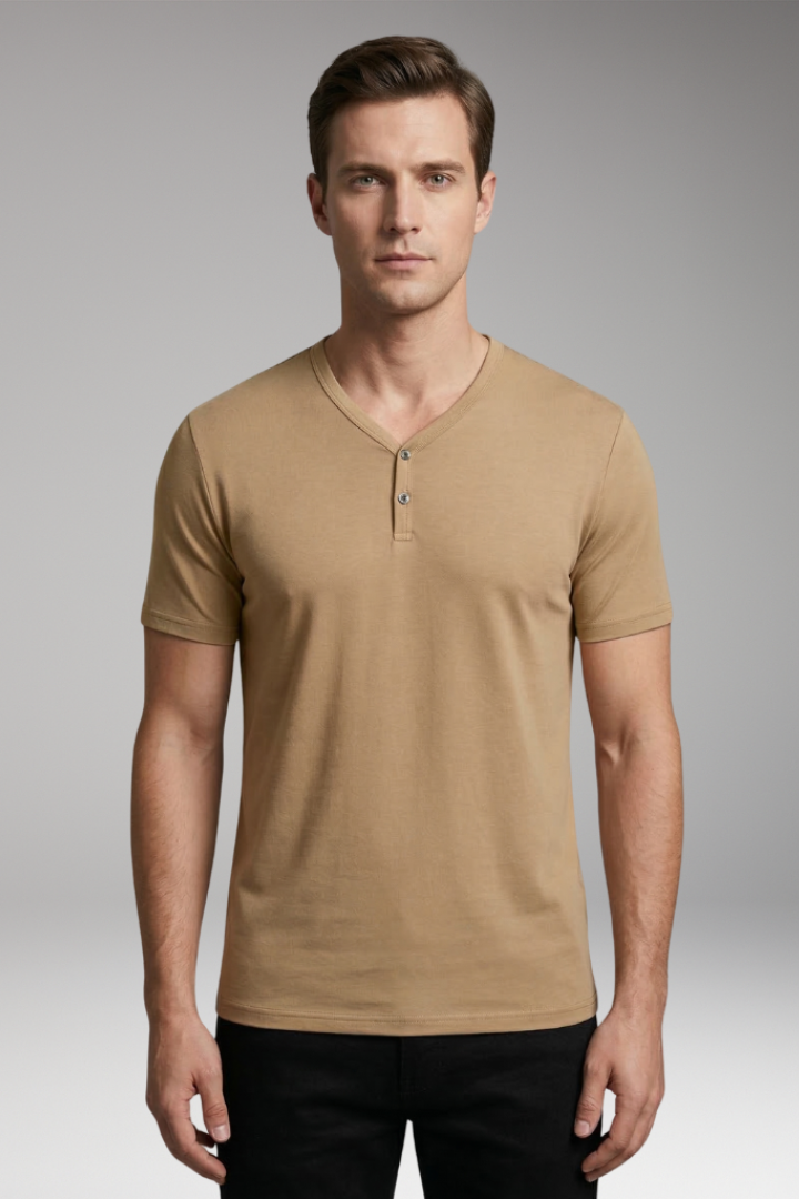 Men's T-Shirt with Henley Neck and Short Sleeves