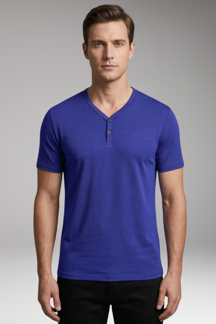 Men's T-Shirt with Henley Neck and Short Sleeves