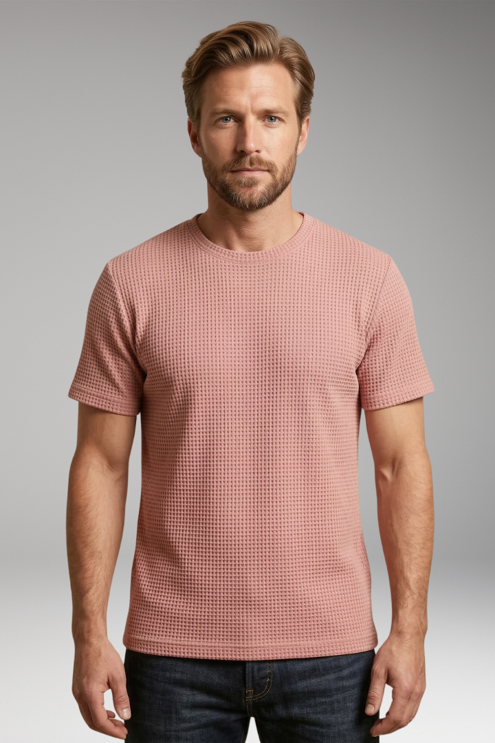 Men's T-Shirt with Round Neck and Textured Surface