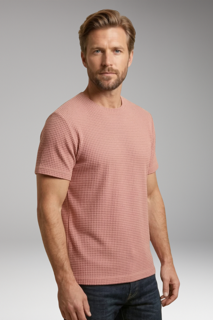 Men's T-Shirt with Round Neck and Textured Surface