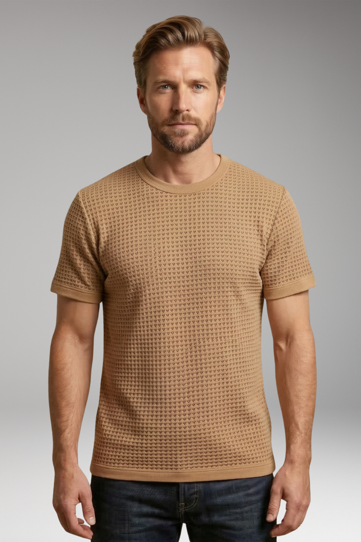 Men's T-Shirt with Round Neck and Textured Surface