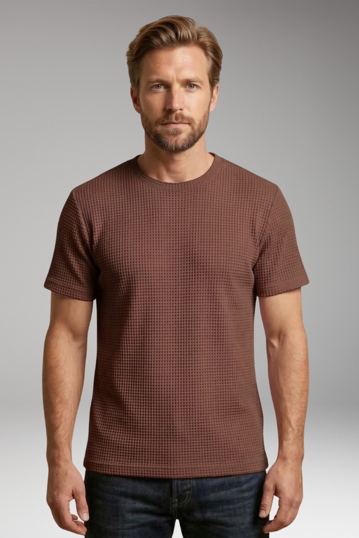 Men's T-Shirt with Round Neck and Textured Surface