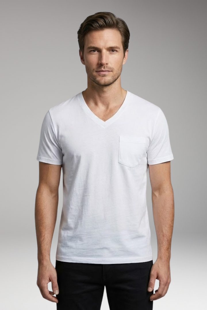 Men's T-Shirt with V-Neck and Chest Pocket