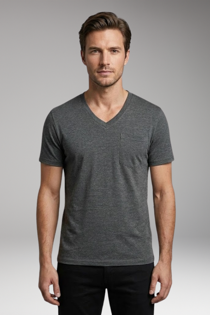 Men's T-Shirt with V-Neck and Chest Pocket