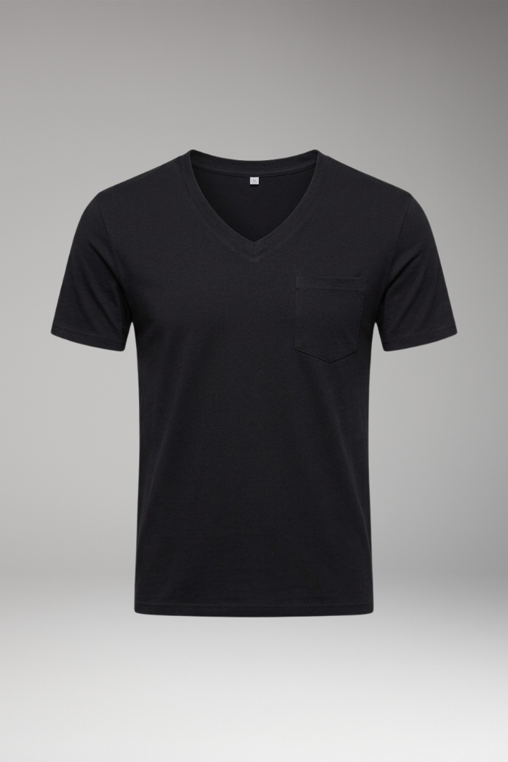 Men's T-Shirt with V-Neck and Chest Pocket