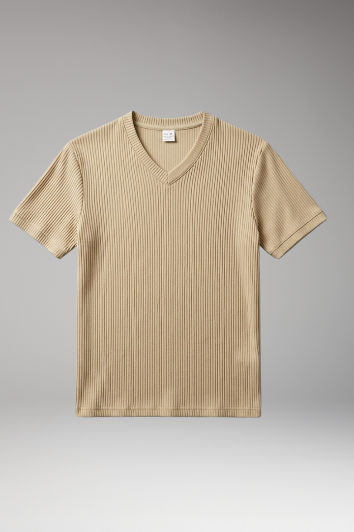 Men's T-Shirt with V-Neck and Ribbed Texture