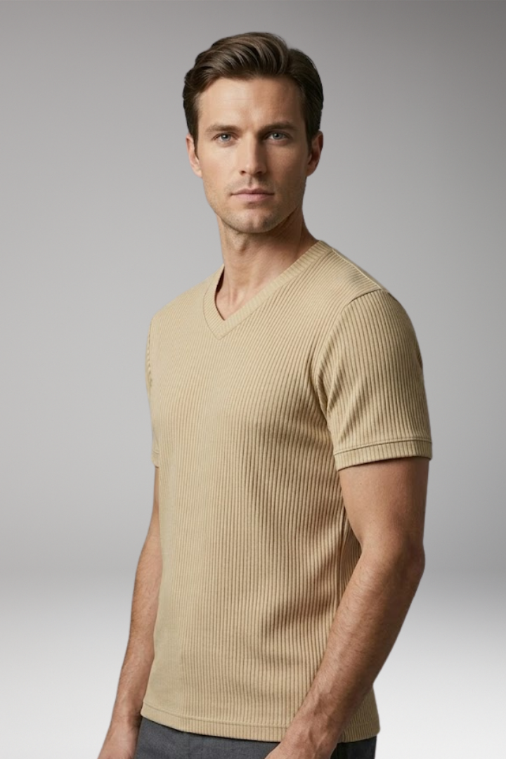 Men's T-Shirt with V-Neck and Ribbed Texture