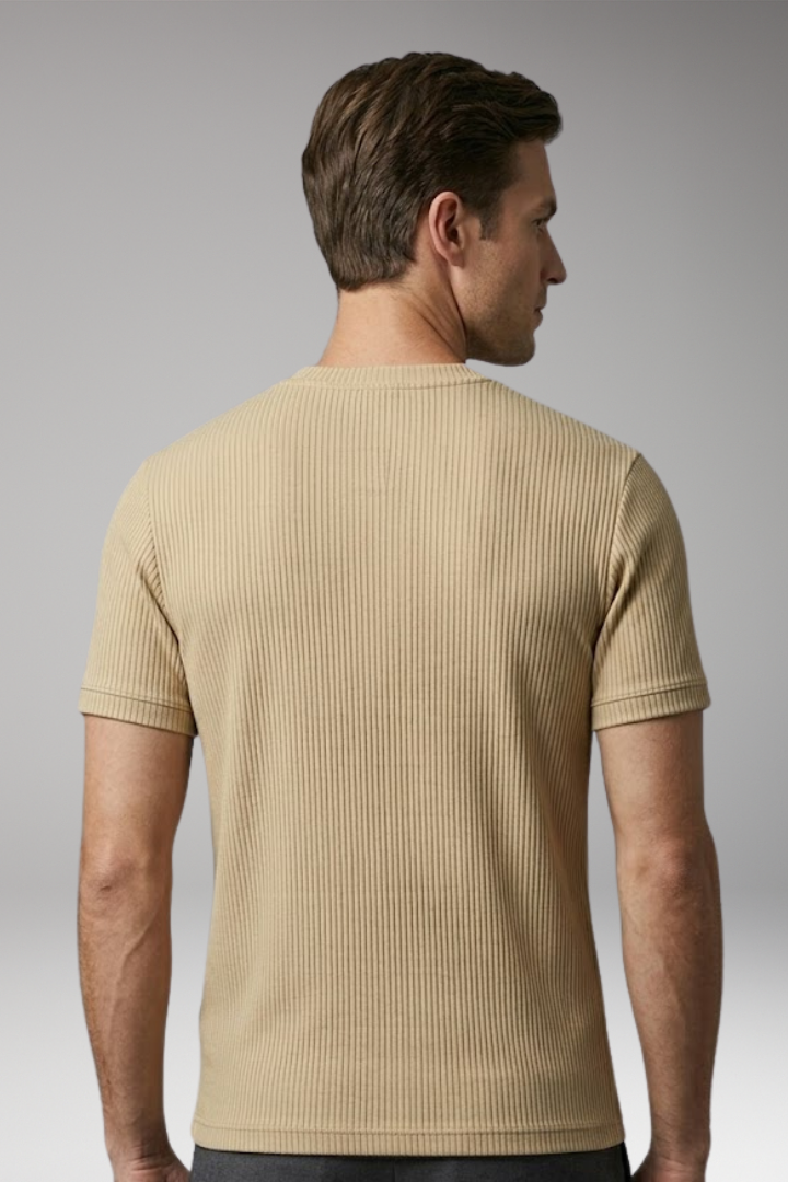 Men's T-Shirt with V-Neck and Ribbed Texture