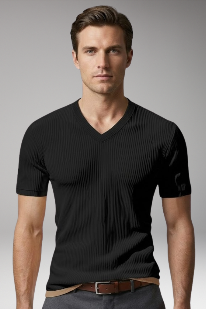 Men's T-Shirt with V-Neck and Ribbed Texture
