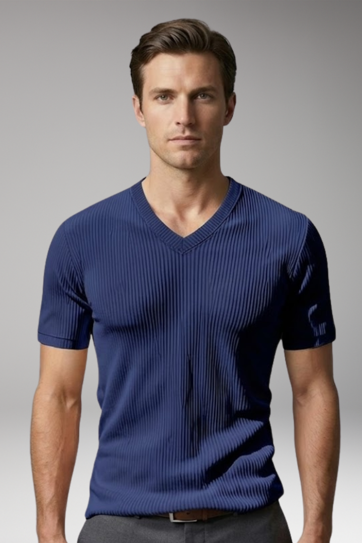 Men's T-Shirt with V-Neck and Ribbed Texture